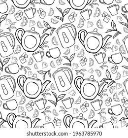 tea collection, kitchen graphic seamless pattern vector illustration