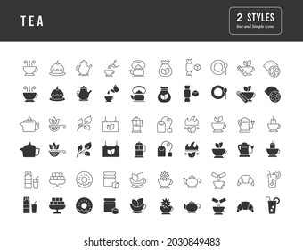 Tea. Collection of perfectly simple monochrome icons for web design, app, and the most modern projects. Universal pack of classical signs for category Food and Drink.