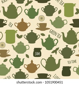 Tea collection seamless pattern, vector illustration