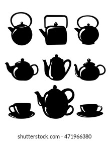 Tea collection vector illustration. Tea time cup, teapot icons