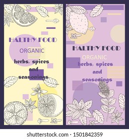 Tea collection.Vector hand drawn illustration of different ingredients for a nice tea drinking. Herbs, spices and fruits on flyer templates