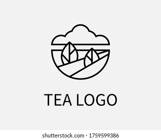 Tea company logo design. A line minimalistic logo of a tea plantation and clouds