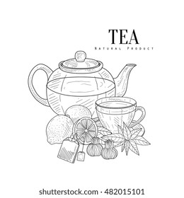 Tea And Its Components Hand Drawn Realistic Sketch