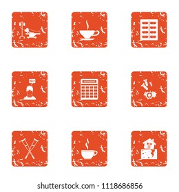 Tea conversation icons set. Grunge set of 9 tea conversation vector icons for web isolated on white background