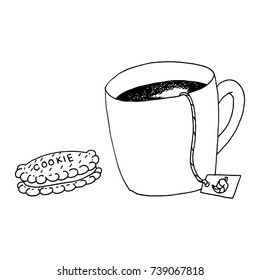 Tea And Cookie Hand Drawn Sketch Doodle Vector Illustration