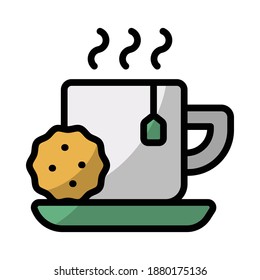 Tee und Cookies in einem Cup für Frühstückssymbol oder Logo in Filled Outline Style, perfekt für die Präsentation mobiler Websites