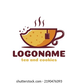 Tea and cookies logo template, restaurant and cafe logo