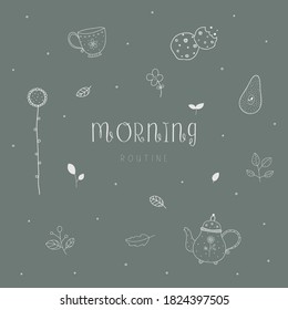 tea and cookies, teapot, cup. vector, illustration