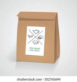 Tea craft paper pack bag. Line style tea badge elements