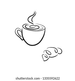 tea with croissant line illustration 