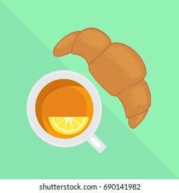 Tea and croissant vector illustration.