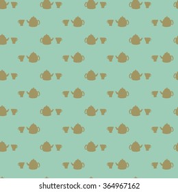 Tea culture illustration. Seamless pattern with cup and teapot
