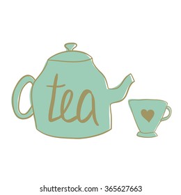 Tea culture illustration. Seamless pattern with cup and teapot