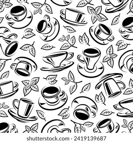 Tea cup background, pattern set. Collection icon tea. Vector