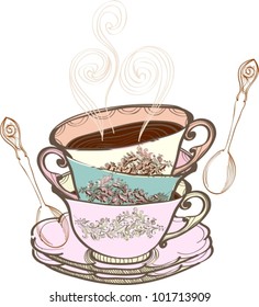 tea cup background with spoon,vector  illustration