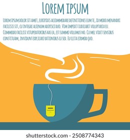 Taza de té con un Espacio para texto de bolso. Bebidas calientes y bebidas concepto Arte vectorial