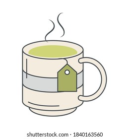 tea, tea cup with tea bag hot refreshment line and fill vector illustration