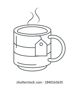 tea, tea cup with tea bag hot refreshment line icon style vector illustration