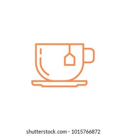 tea cup with tea bag icon. Kitchen appliances for cooking Illustration. Simple thin line style symbol.