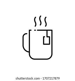 Tea cup with tea bag line icon.