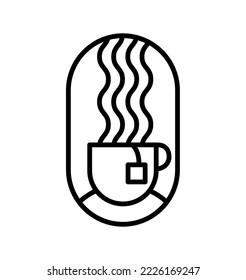 Tea cup with tea bag line icon, outline vector sign, linear style pictogram isolated on white. Symbol, logo illustration. international tea day Editable stroke, round frame.