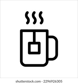 Tea cup with tea bag line icon, outline vector sign, linear style pictogram isolated on white background.
