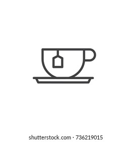 Tea cup with tea bag line icon, outline vector sign, linear style pictogram isolated on white. Symbol, logo illustration. Editable stroke