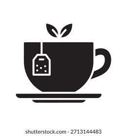 Taza de té taza de té taza de bebida caliente icono símbolo sólido glifo elemento de diseño de Vector herbal desayuno por la mañana café líquido relajar aroma brew
