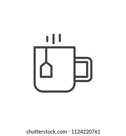 Tea cup with tea bag outline icon. linear style sign for mobile concept and web design. Hot tea mug simple line vector icon. Symbol, logo illustration. Pixel perfect vector graphics