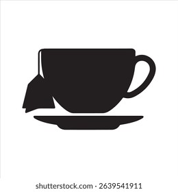 Tea Cup with Tea Bag Silhouette Icon – Minimal Beverage Vector Design	