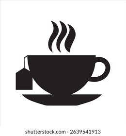 Tea Cup with Tea Bag Silhouette Icon – Minimal Beverage Vector Design	