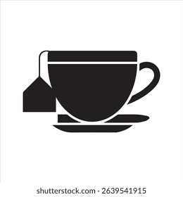 Tea Cup with Tea Bag Silhouette Icon – Minimal Beverage Vector Design	