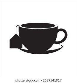Tea Cup with Tea Bag Silhouette Icon – Minimal Beverage Vector Design	