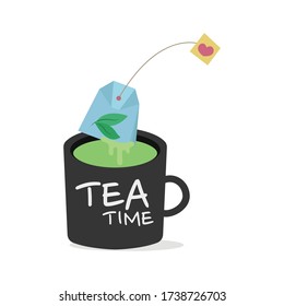 Tea cup with tea bag vector illustration cartoon isolated on white background. 