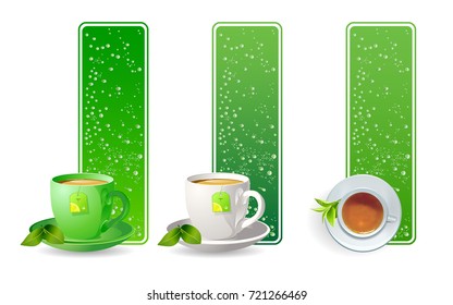 tea cup banner backgrounds vectors