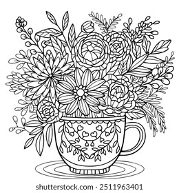 Teetasse schöne Blume, Malvorlage