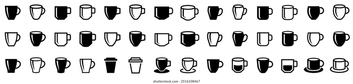 Tea cup big icon set. Coffee cup icons. Cup silhouette.Tea cup illustration sign collection. Vector illustration