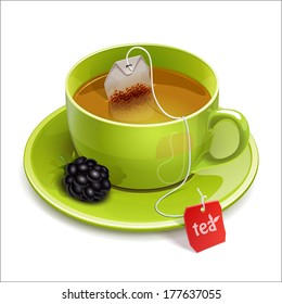 Tea cup with blackberry vector