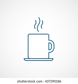 Tea Cup Blue Line Icon On White Background