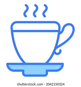 tea cup blue outline icon, isolated vector design