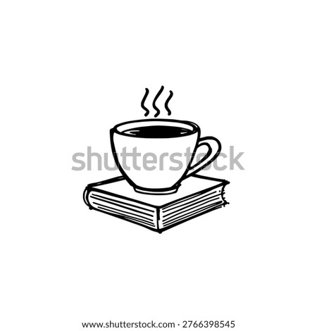 Tea cup with book icon logo design. Hand drawn coffee mug and book sign and symbol. Tea cup icon. Reading and relaxation concept.
