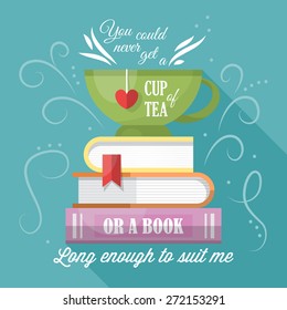 Tea cup and books modern typography poster design