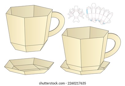 Tea Cup Box packaging die cut template design.