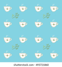 Tea cup breakfast seamless vector pattern for menu and wrapping
