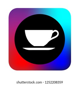 tea cup, cafe icon, with abstract background, black round and white icon, modern concept, colored background, glyph icon