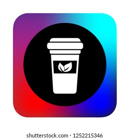 tea cup, cafe icon, with abstract background, black round and white icon, modern concept, colored background, glyph icon