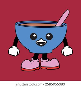 Tea cup cartoon character vector illustration with unique style, suitable for stickers, icons, logos and advertisements