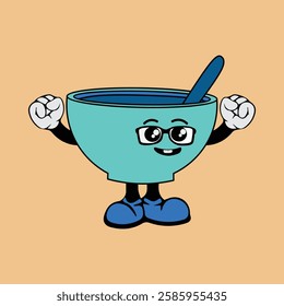 Tea cup cartoon character vector illustration with unique style, suitable for stickers, icons, logos and advertisements