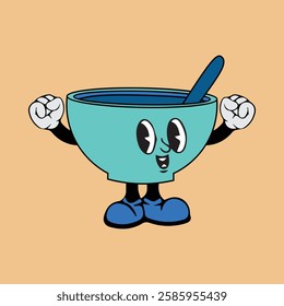 Tea cup cartoon character vector illustration with unique style, suitable for stickers, icons, logos and advertisements
