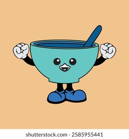 Tea cup cartoon character vector illustration with unique style, suitable for stickers, icons, logos and advertisements